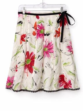 Studio G Colorful Silk Midi Skirt Size 10 Floral Tie Detail Abstract Size 10 Y2K